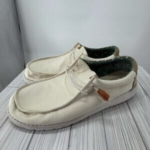 Hey Dude Men's Wally Workwear Cream Slip-On Shoes M15 Casual Lightweight Loafers